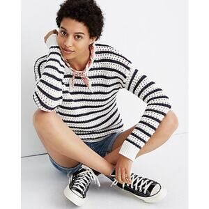 Madewell SZ S Striped Open-Stitch Austen Pullover Sweater $79.50